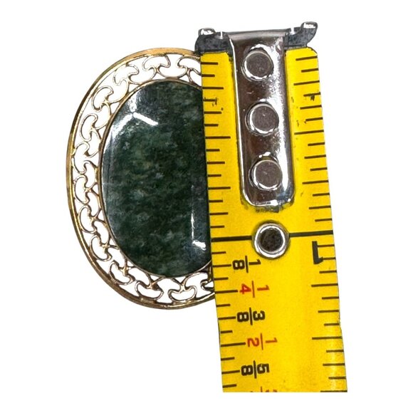 Vintage Carla Green Nephrite Jade Filigree Brooch 1/20 12K GF Open Lacework - Picture 4 of 5